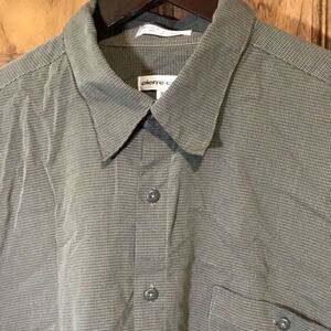 Pierre Cardin Olive Drab Check LS Rayon Polyester Button Dress Shirt Men's XL
